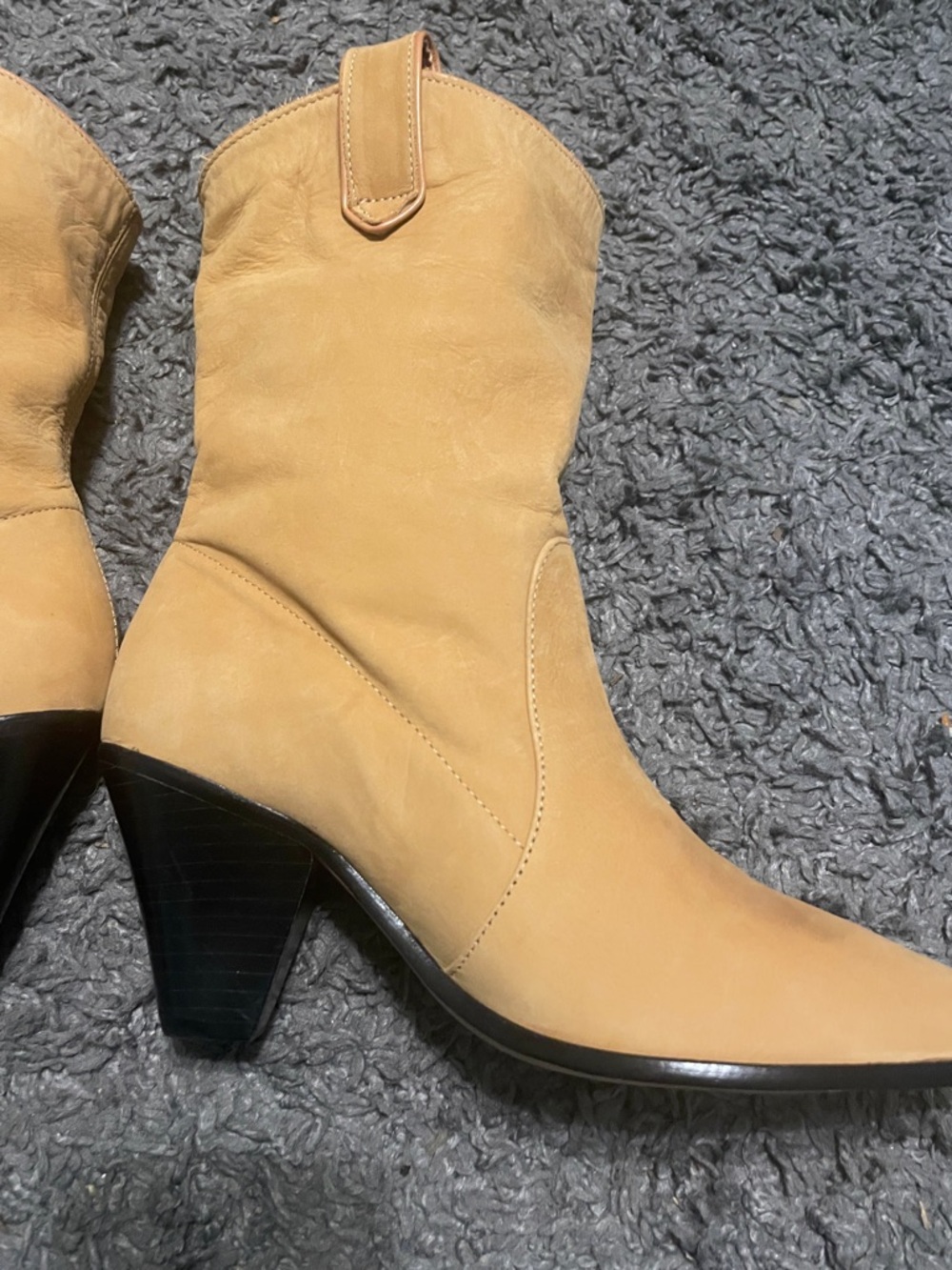 SCHUTZ Pointed-Toe Mid-Calf Heeled Boots in Tan - Picture 6 of 11